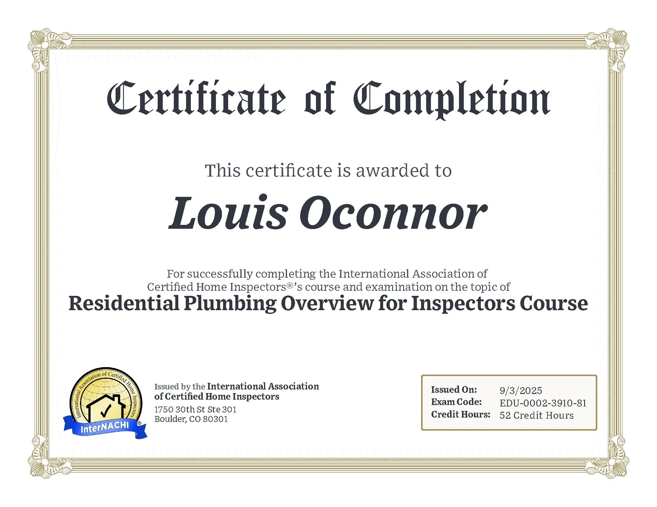 Preview of the Residential Plumbing Overview for Inspectors Certificate