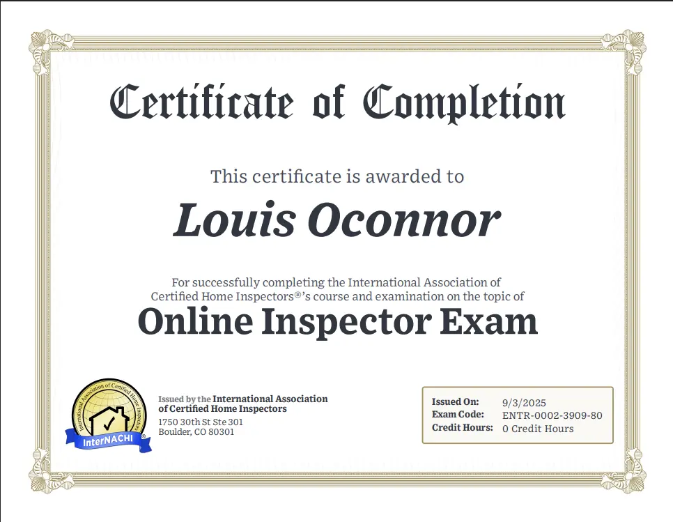Preview of the Online Inspector Exam Certificate