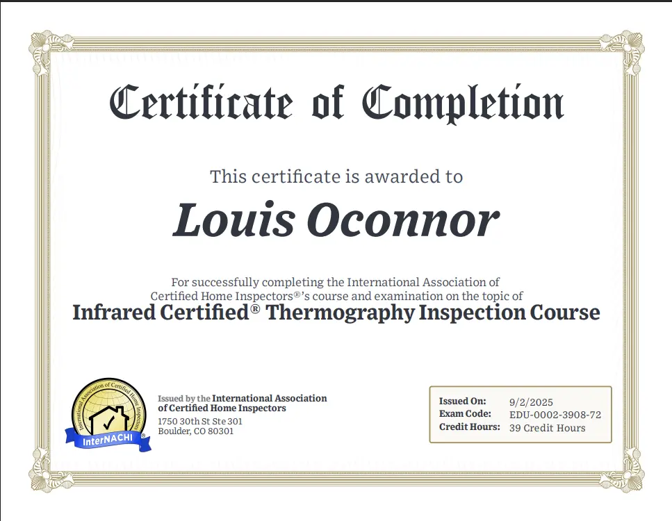 Preview of the Infrared Certified Thermography Inspection Certificate