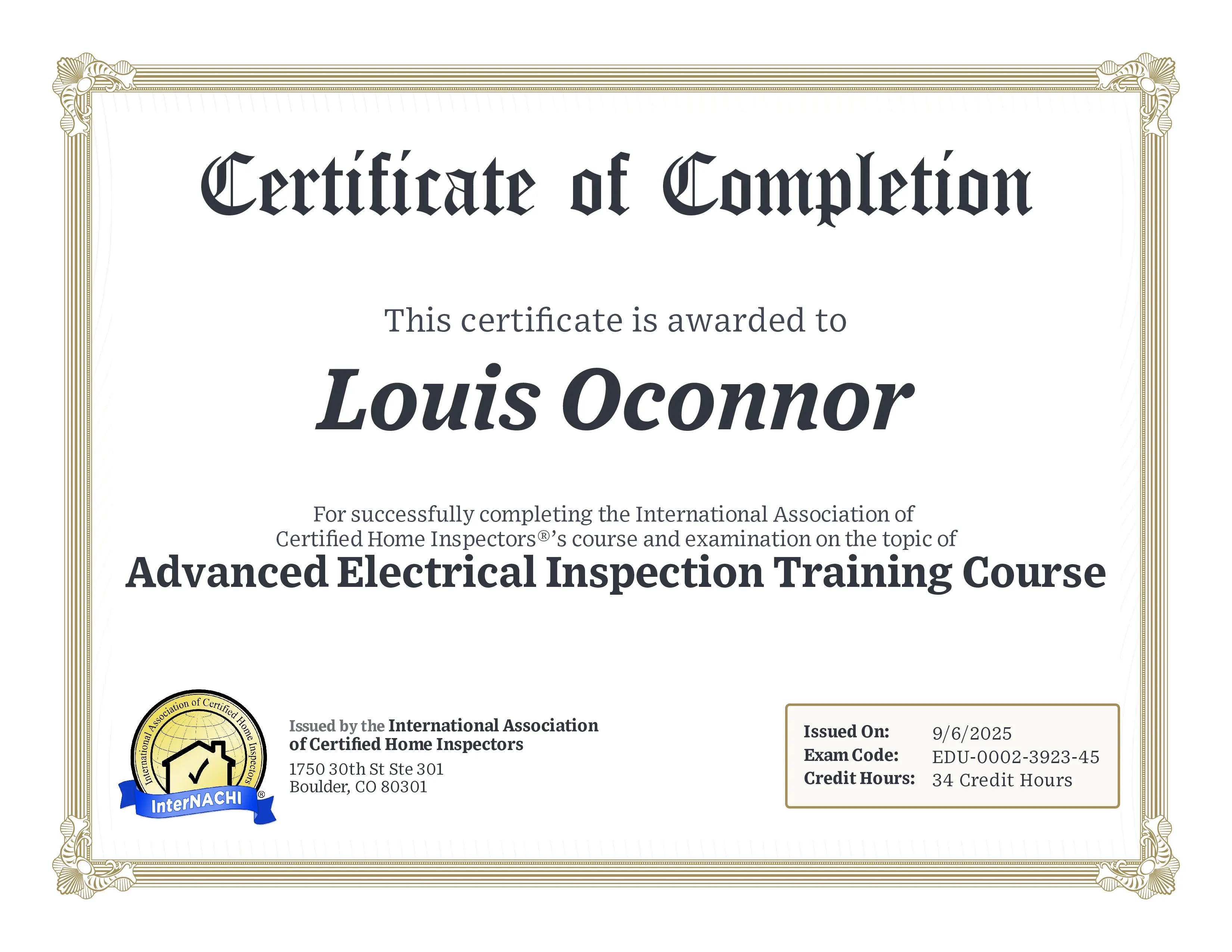 Preview of the Advanced Electrical Inspection Certificate